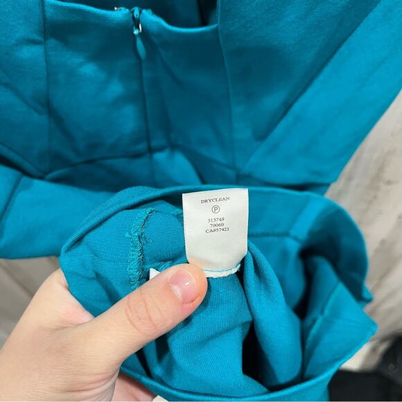 NWT Ann Taylor Womens Career Sleeveless Teal Ponte Knit Sheath Dress Open Back - Picture 6 of 9